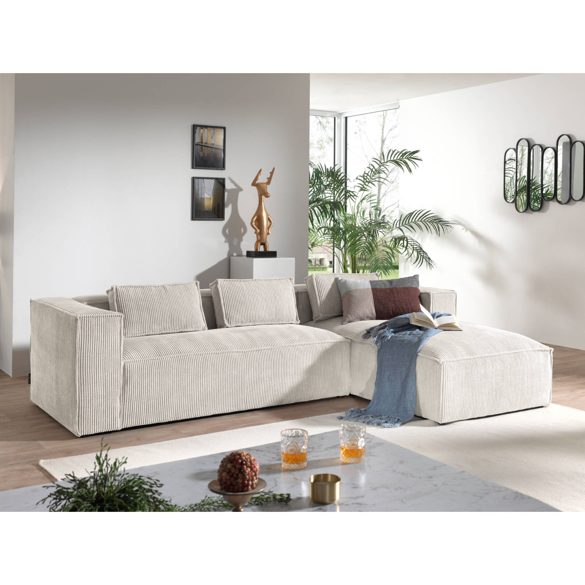 Stella - canapé d'angle droit en velours côtelé - 4 places -style contemporain - Beige