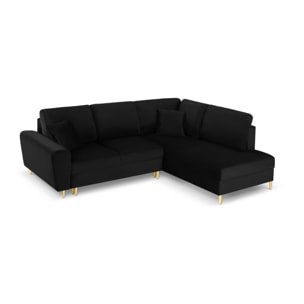 Canapé d'angle droit convertible avec coffre de rangement "Kyoto" 5 places en velours noir