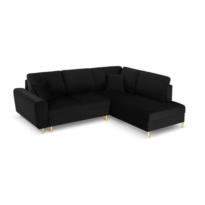 Canapé d'angle droit convertible avec coffre de rangement "Kyoto" 5 places en velours noir