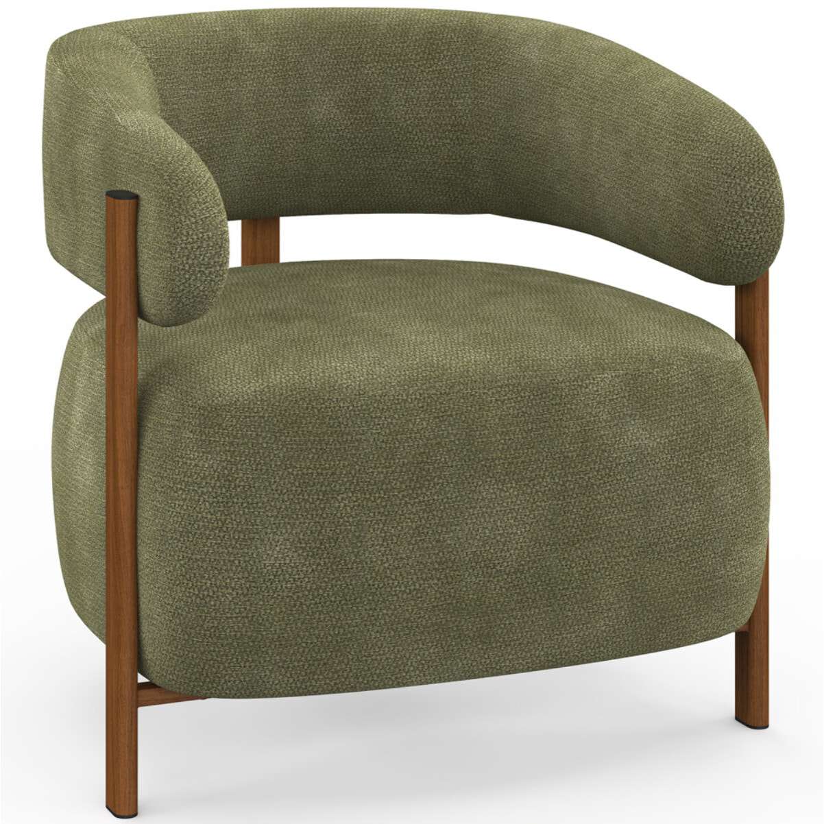 Fauteuil Albin tissu chenille vert et pieds noyer