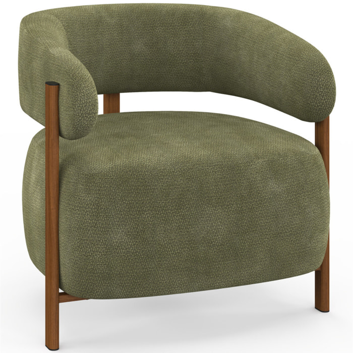 Fauteuil Albin tissu chenille vert et pieds noyer