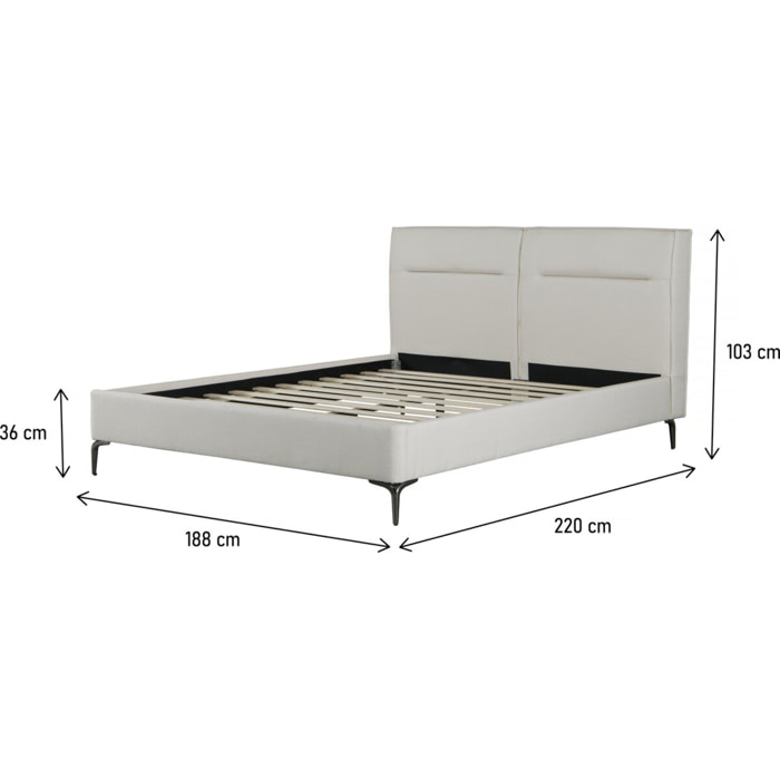 Lit double en tissu design "Moritz" - 180 x 200 cm - Beige