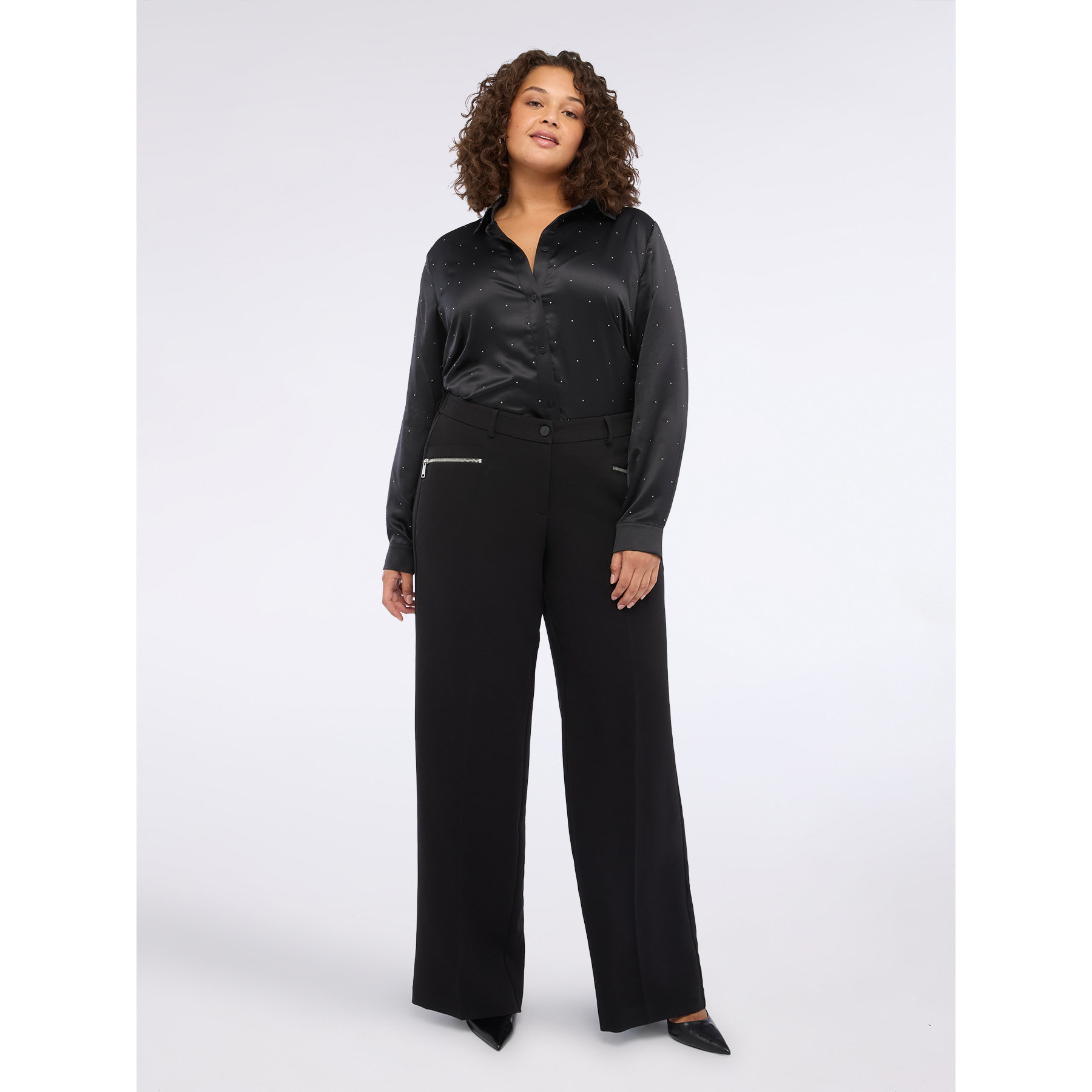 Fiorella Rubino - Camicia in raso con borchiette - Nero