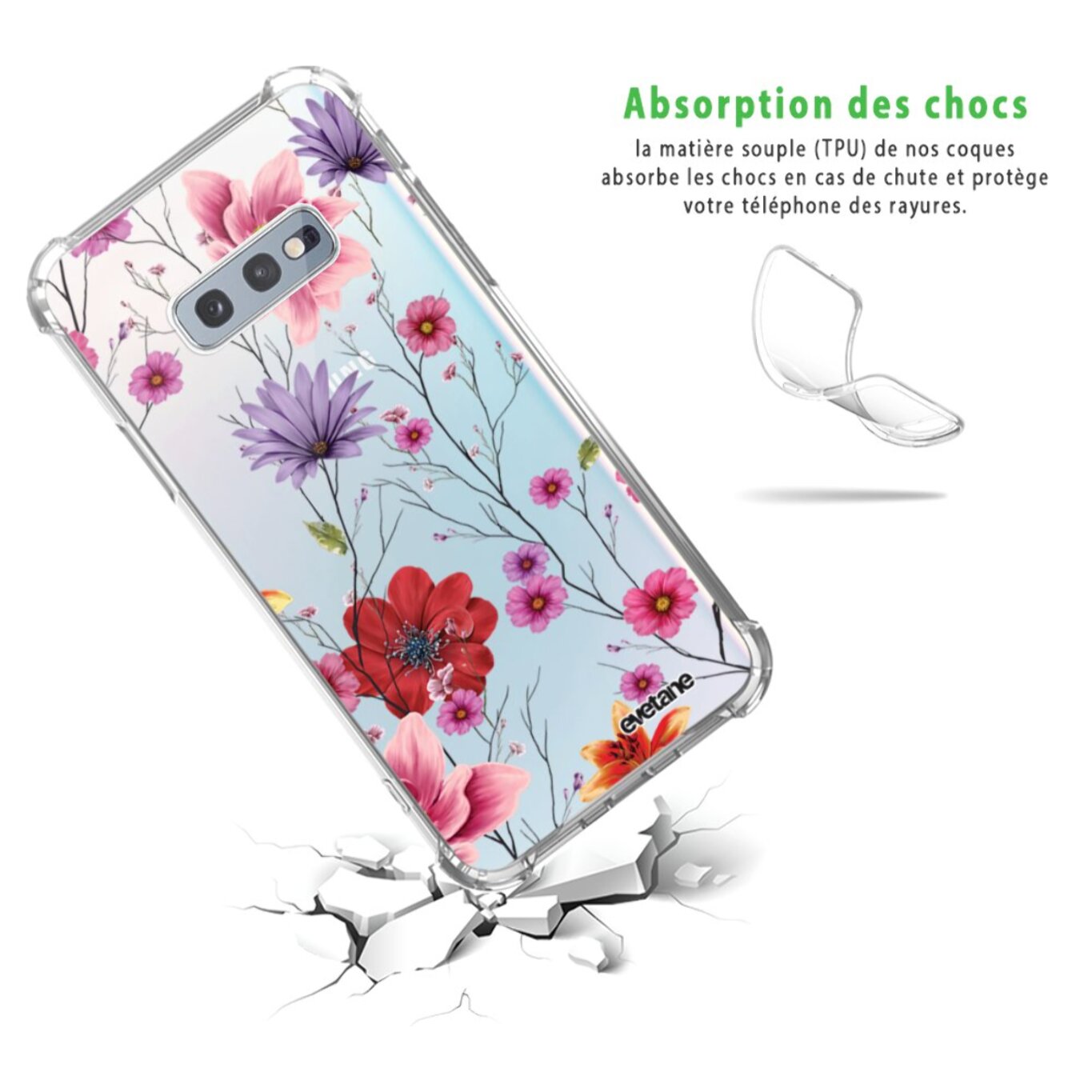 Coque Samsung Galaxy S10e anti-choc souple angles renforcés transparente Fleurs Multicolores Evetane