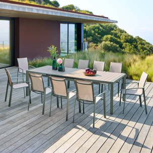 Table de jardin 10 places Evasion extensible beige lin/laurier