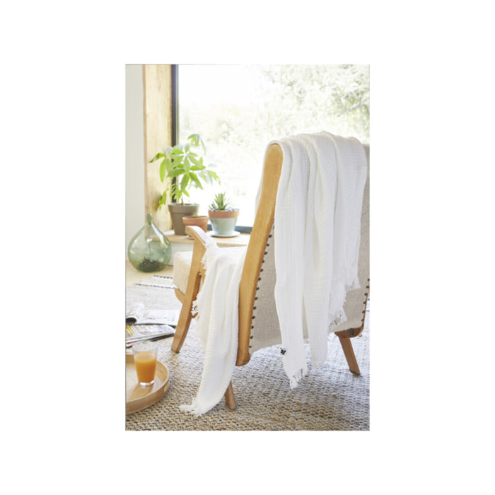 Plaid 130x160 cm en gaze de coton avec franges - GAIA