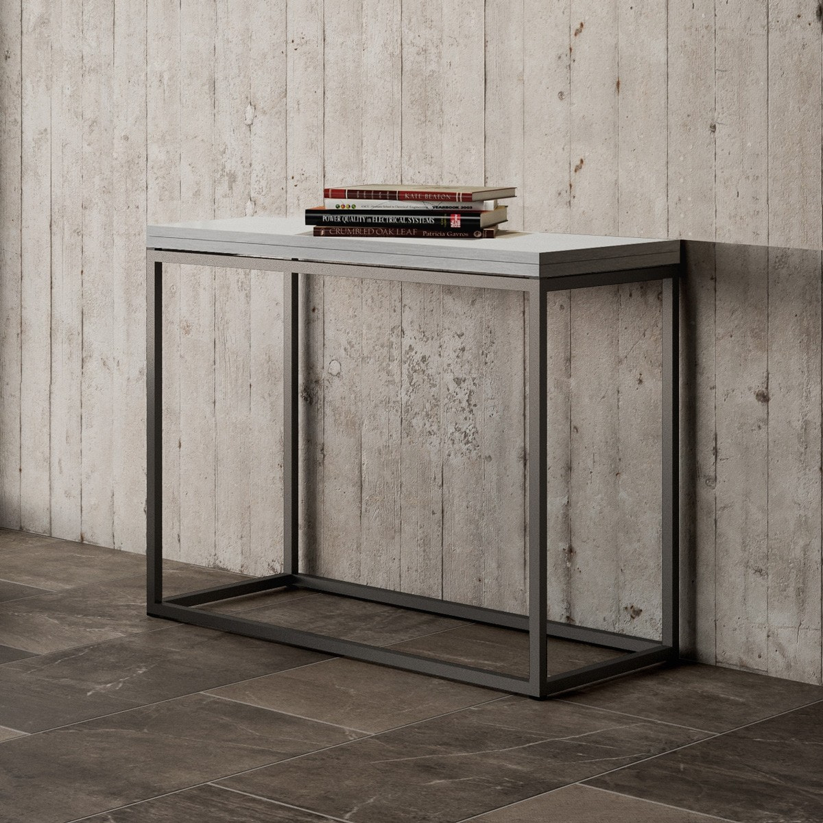 Consola tipo libro 90x45/90 cm Nordica Libra Fresno Blanco estructura Antracita