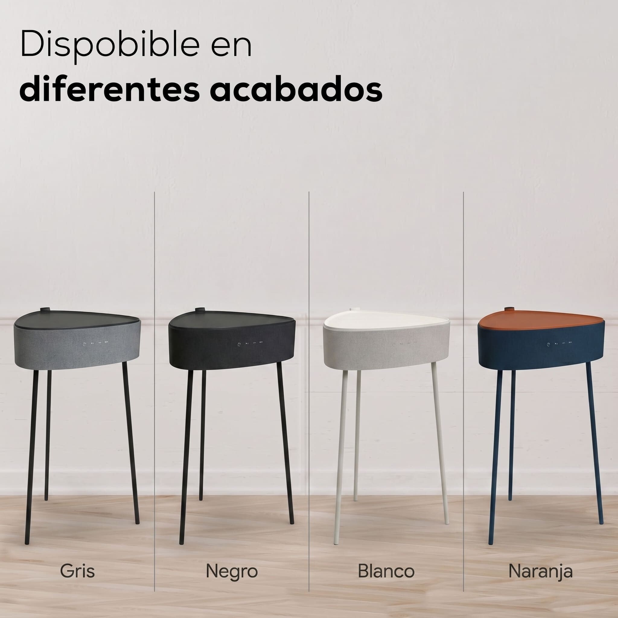 Mesa auxiliar altavoz portátil con sonido de 20W, Bluetooth, Base de carga inalámbrica, batería de 2500mAh. Mesilla o mesita para dormitorio o sala de estar - TD Systems SM20B11PGC [Gris claro]