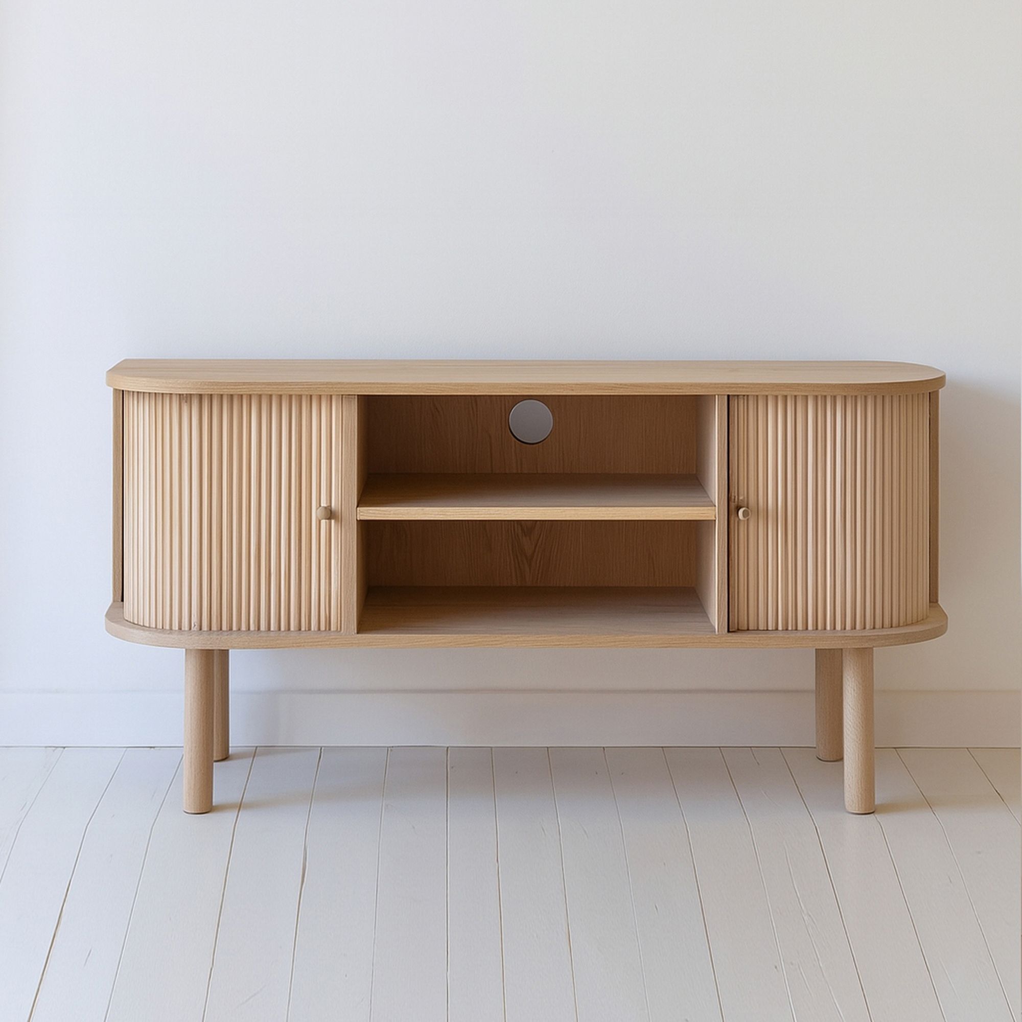 Meuble télévision en bois clair avec portes coulissantes HECTOR