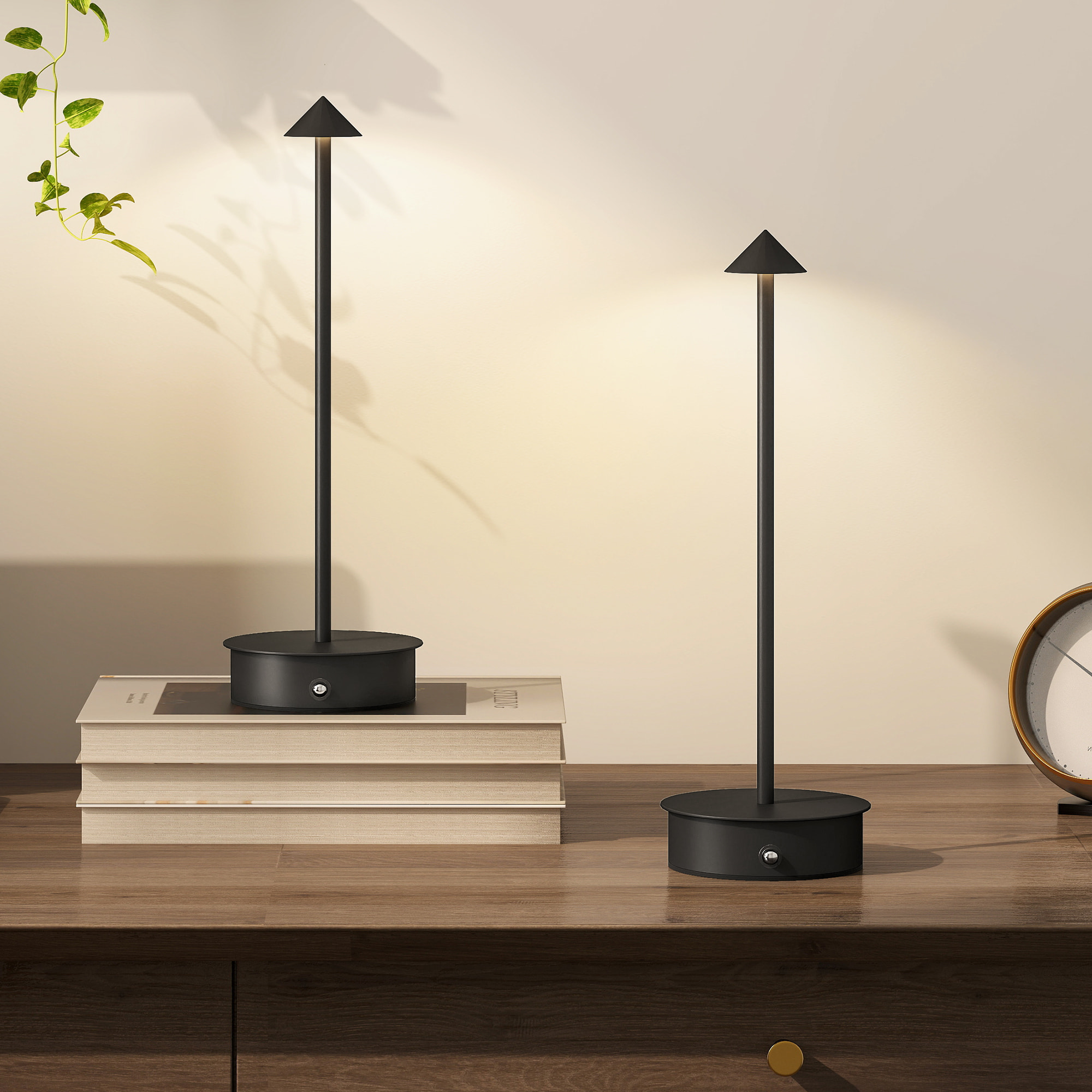 Juego de 2 Lámparas de Mesa Recargables por USB, Lámparas de Mesita de Noche Regulables con Control Táctil, 3000K/4500K/6000K, Luz LED Incluida, para Dormitorio, Salón u Oficina, Negro