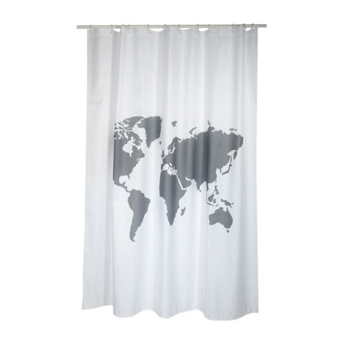 Rideau de douche Polyester WORLD 180x200cm QUALITE PREMIUM Gris & Blanc - Anneaux inclus MSV