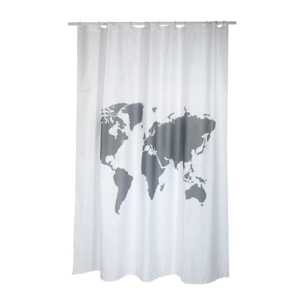 Rideau de douche Polyester WORLD 180x200cm QUALITE PREMIUM Gris & Blanc - Anneaux inclus MSV