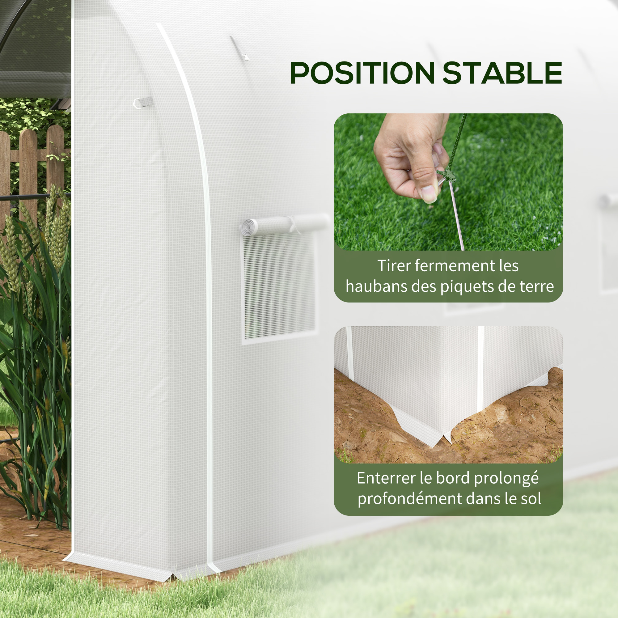 Serre de jardin tunnel 6 m² acier galvanisé renforcé dia. 1,9 cm bâche PE haute densité blanc