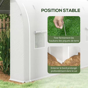 Serre de jardin tunnel 6 m² acier galvanisé renforcé dia. 1,9 cm bâche PE haute densité blanc