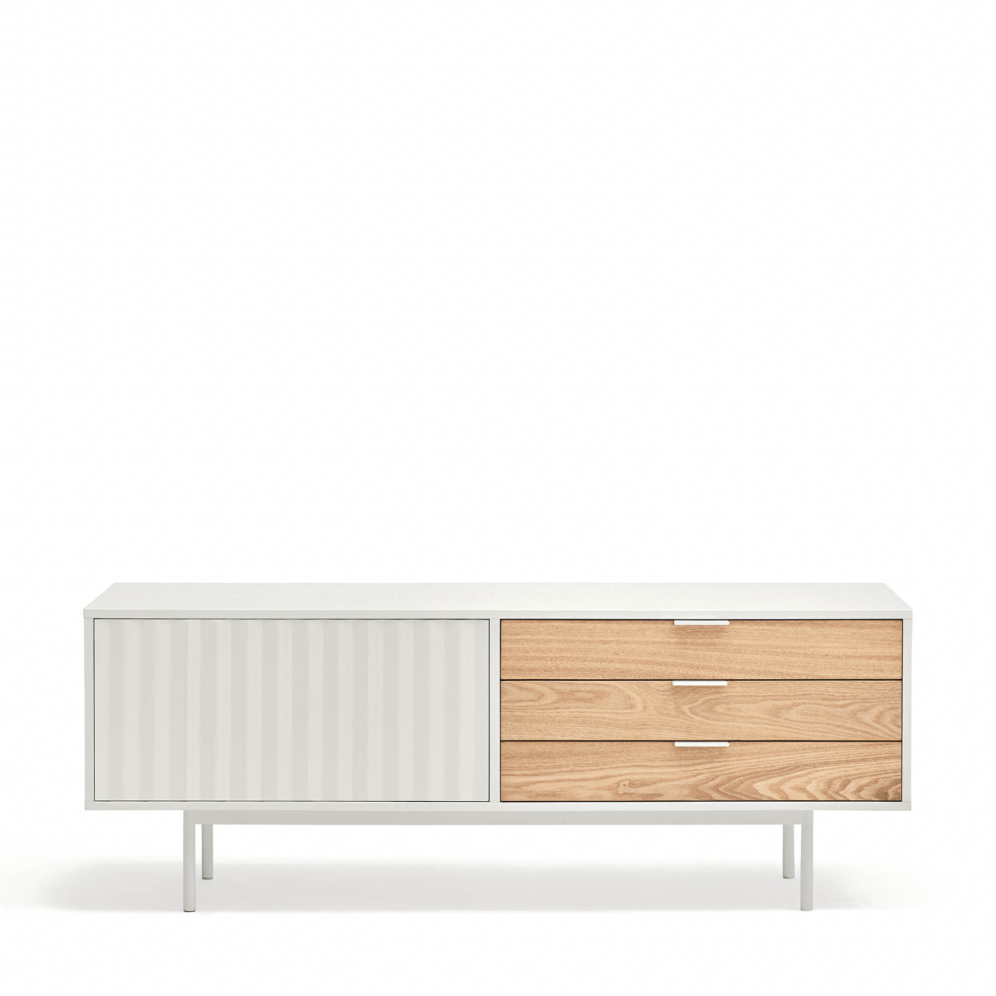 Mueble de televisión Sierra 1 puerta y 3 cajones blanco y roble