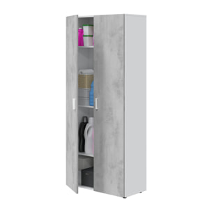 Armadio Multiuso Armadietto Alto Con Doppia Anta e 4 Ripiani Ideale Per Bagno Ingresso Camera Da Letto Garage 80 x 37 x 182 Cm Bianco e Grigio Cemento