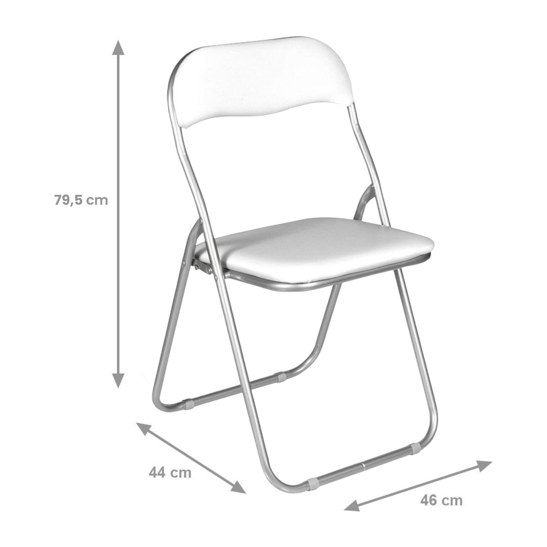 Set di 2 sedie pieghevoli Antenore, Poltrona salvaspazio, Sedia per ospiti, Seduta per riunioni in simil ecopelle, 43x47h80 cm, Bianco