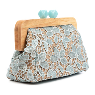 Borbera Borsa a tracolla Donna. Realizzata in legno naturale, cotone e juta con design in rete di tessuto floreale.