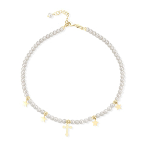 Collana Fujiko Perle con Pendente Croce Argento Gold