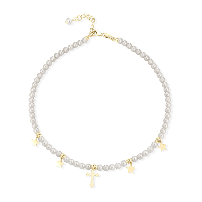 Collana Fujiko Perle con Pendente Croce Argento Gold