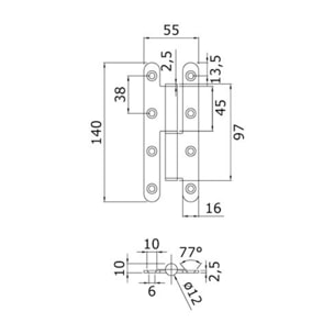 Paumelle en acier inoxydable – 140x55x2.5 mm - Droite - LTPML140X55-304D