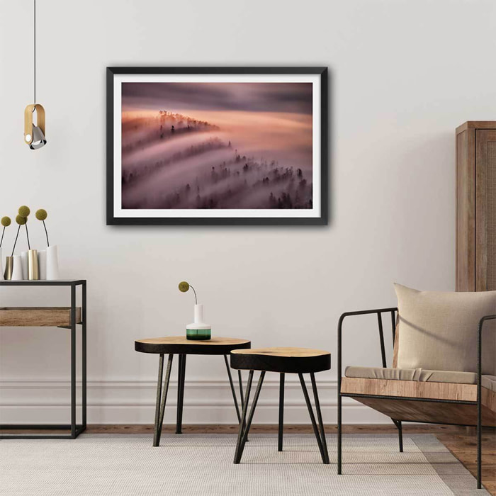 Poster ciel violet au matin Affiche + cadre en bois - Noir