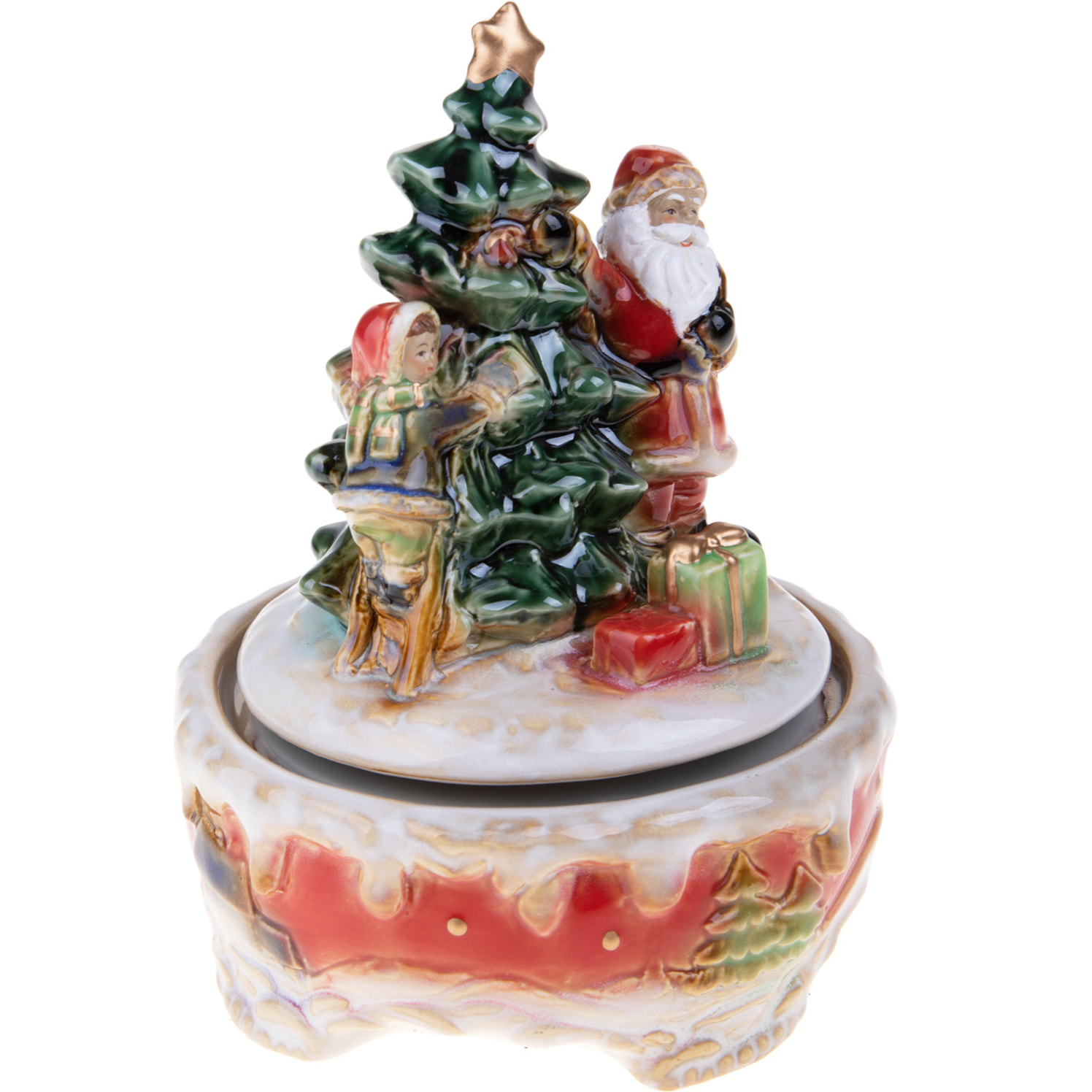 Carillon Con Babbo Natale E Albero. Altezza 20 Cm - Pezzi 1 - 14,5X20X14,5cm - Colore: Verde - Bianchi Dino - Articoli Natalizi