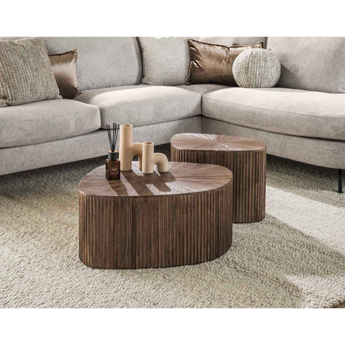 Tania - lot de 2 tables basses gigognes en teck massif - 73 et 53 cm - Bois