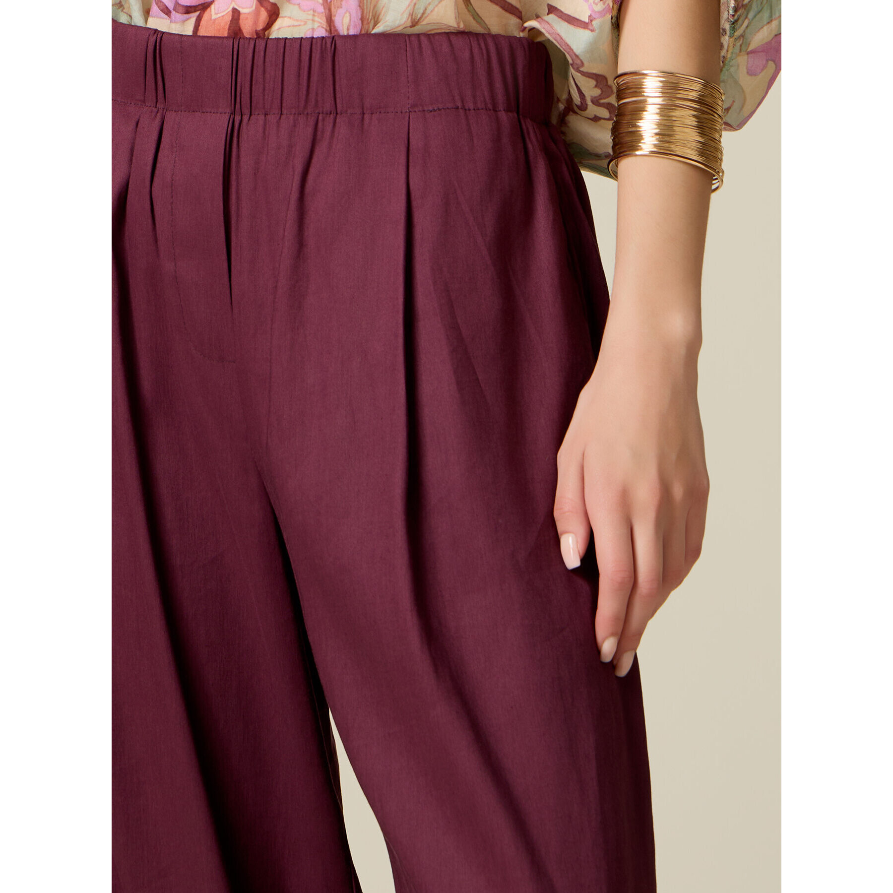 Oltre - Pantaloni palazzo misto lino - Bordeaux