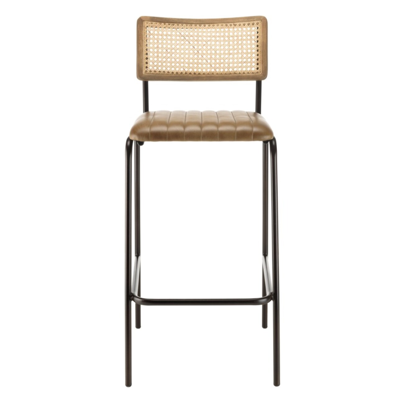 MARCEL - Lot de 2 tabourets de bar assise matelassée cuir dossier droit
