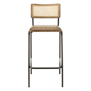 MARCEL - Lot de 2 tabourets de bar assise matelassée cuir dossier droit