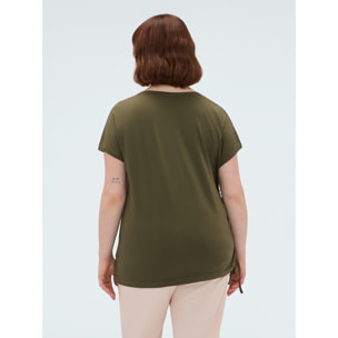 Fiorella Rubino - T-shirt in jersey con stampa e ricamo - Verde militare