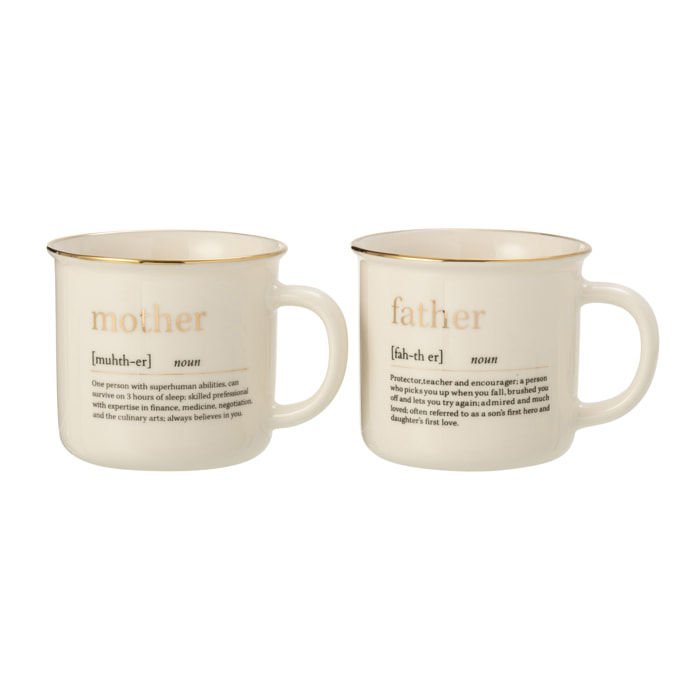 J-Line tasse Message Mère Père - céramique - or - 2 pcs