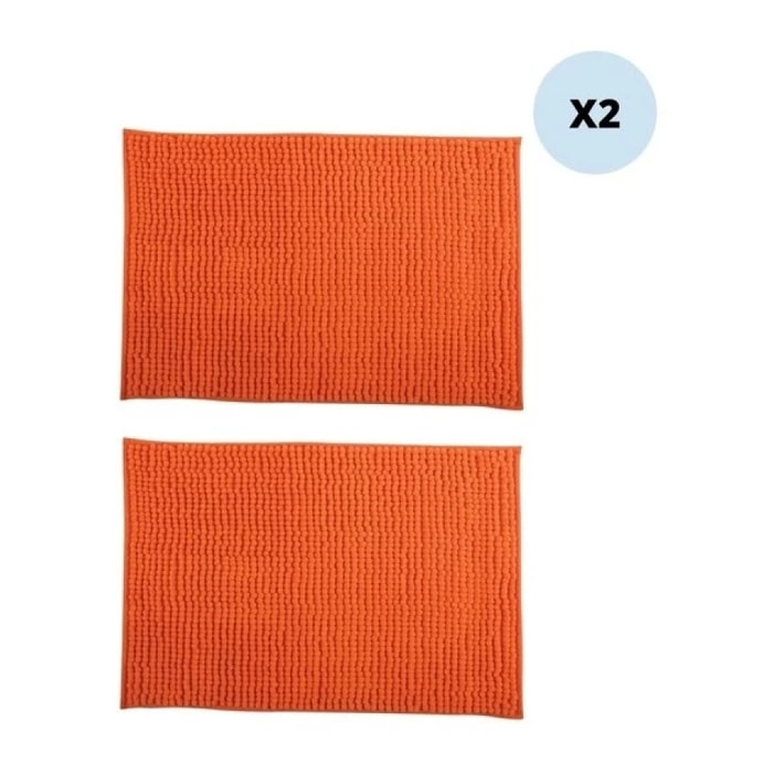 Lot de 2 Tapis de bain Microfibre CHENILLE 50x80cm Orange MSV