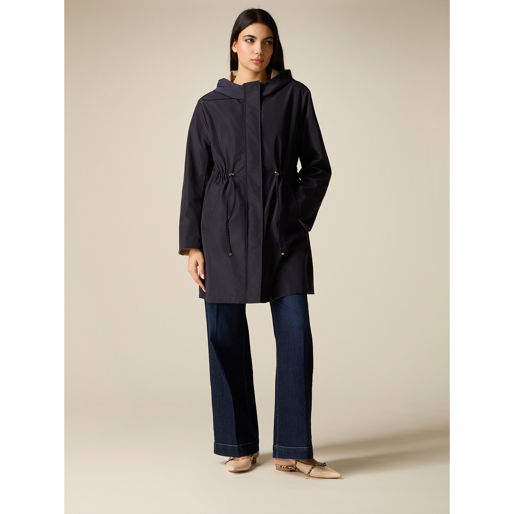 Oltre - Parka reversibile in nylon con cappuccio - Blu