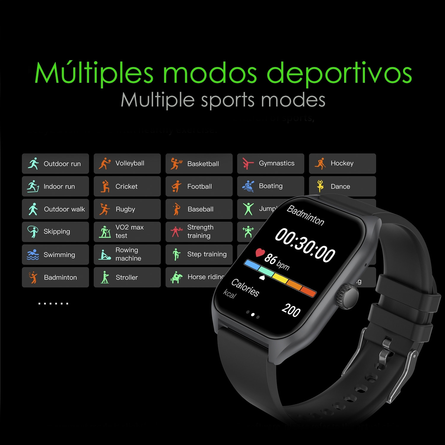 DAM Smartwatch Qx5 con pantalla de 1,96 pulgadas. Llamadas Bluetooth, más de 100 modos deportivos, monitor de glucosa y de tensión.