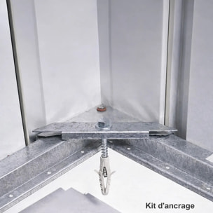 Abri de jardin métal anthracite Yardmaster 6,44m² + kit d'ancrage + lampe magnétique