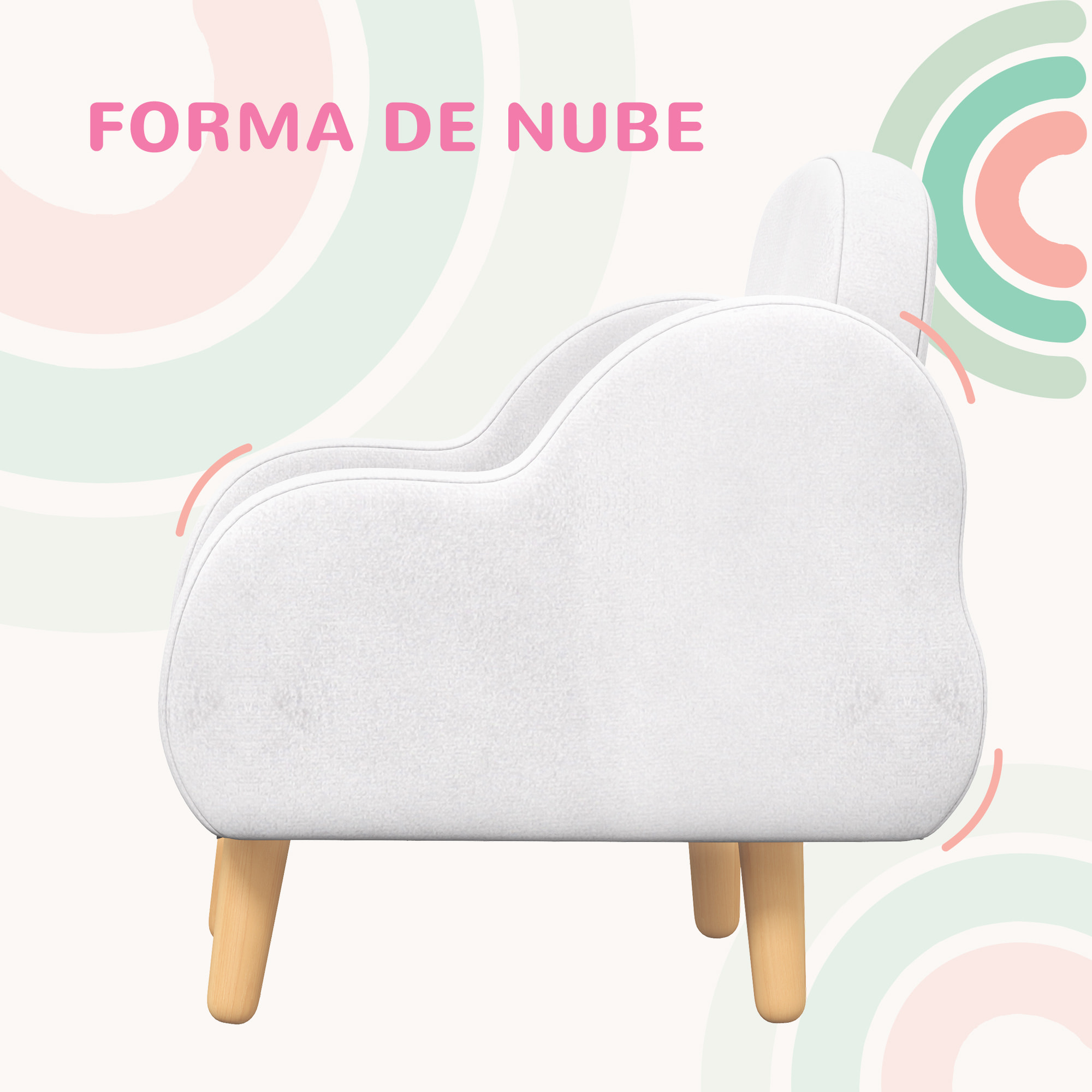 Sillón para Niños Sillón Infantil Diseño de Nube con Tacto Súper Suave y 4 Patas para Niños de 1,5-5 Años Carga 40 kg 46x51x55 cm Blanco