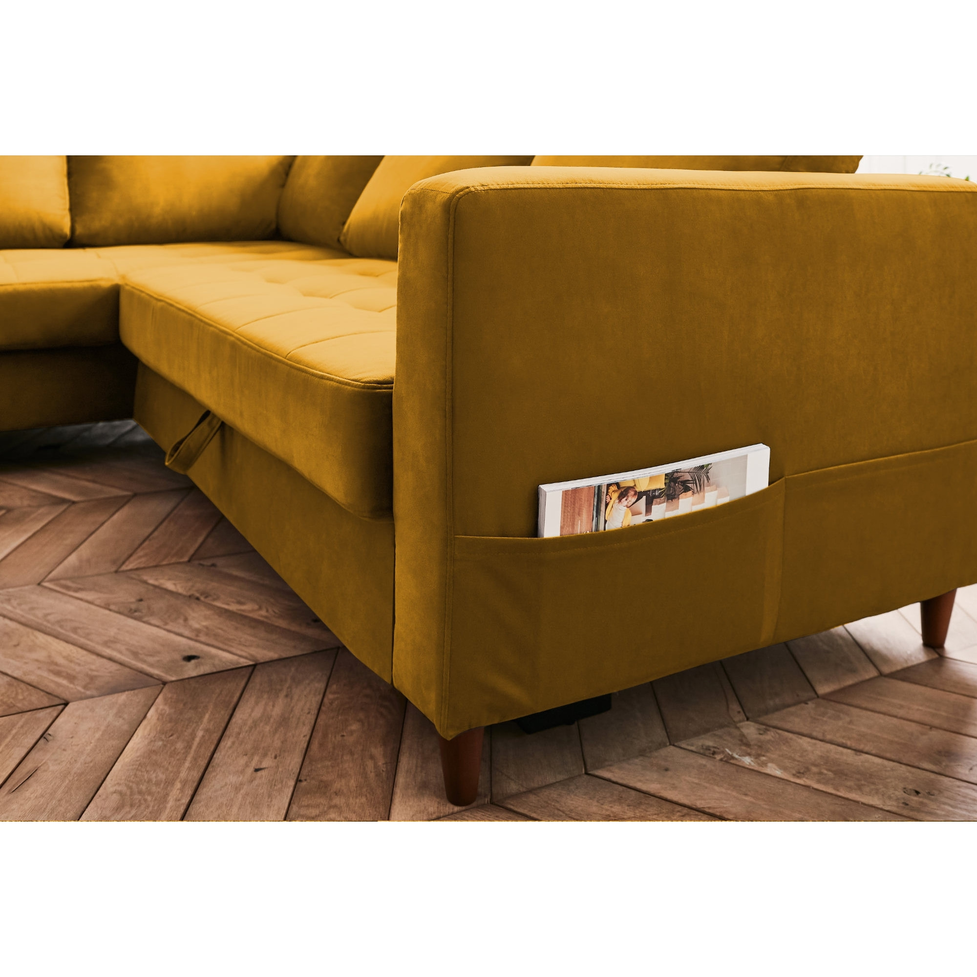 Anna - canapé d'angle gauche - 5 places - convertible - en velours - Jaune
