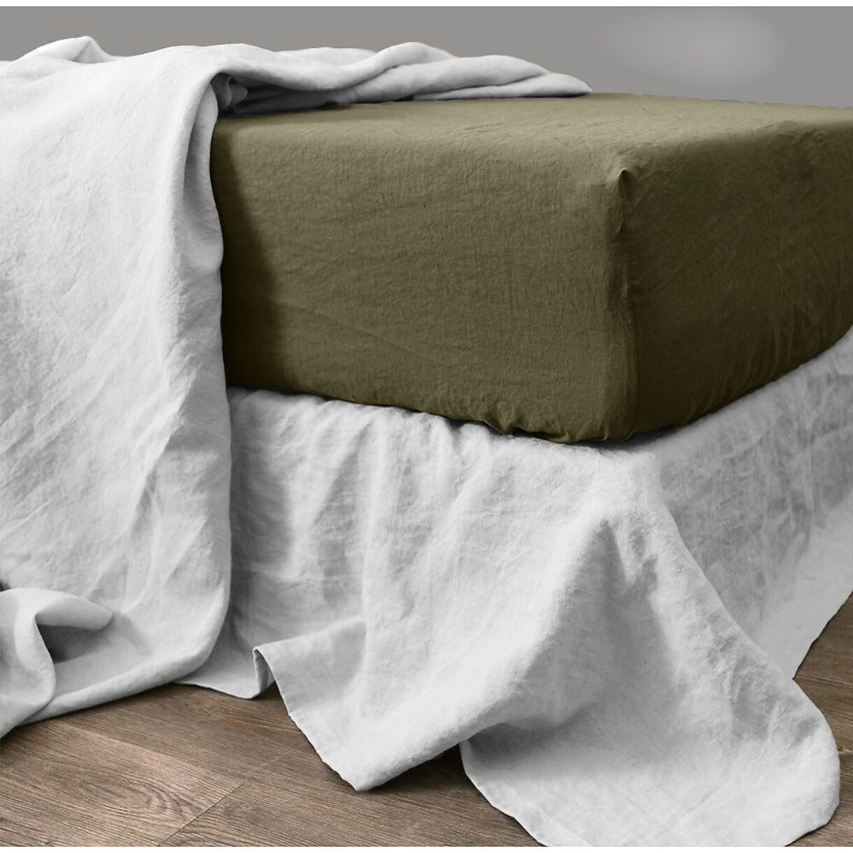 Drap plat 240X300 Lin lavé Olive