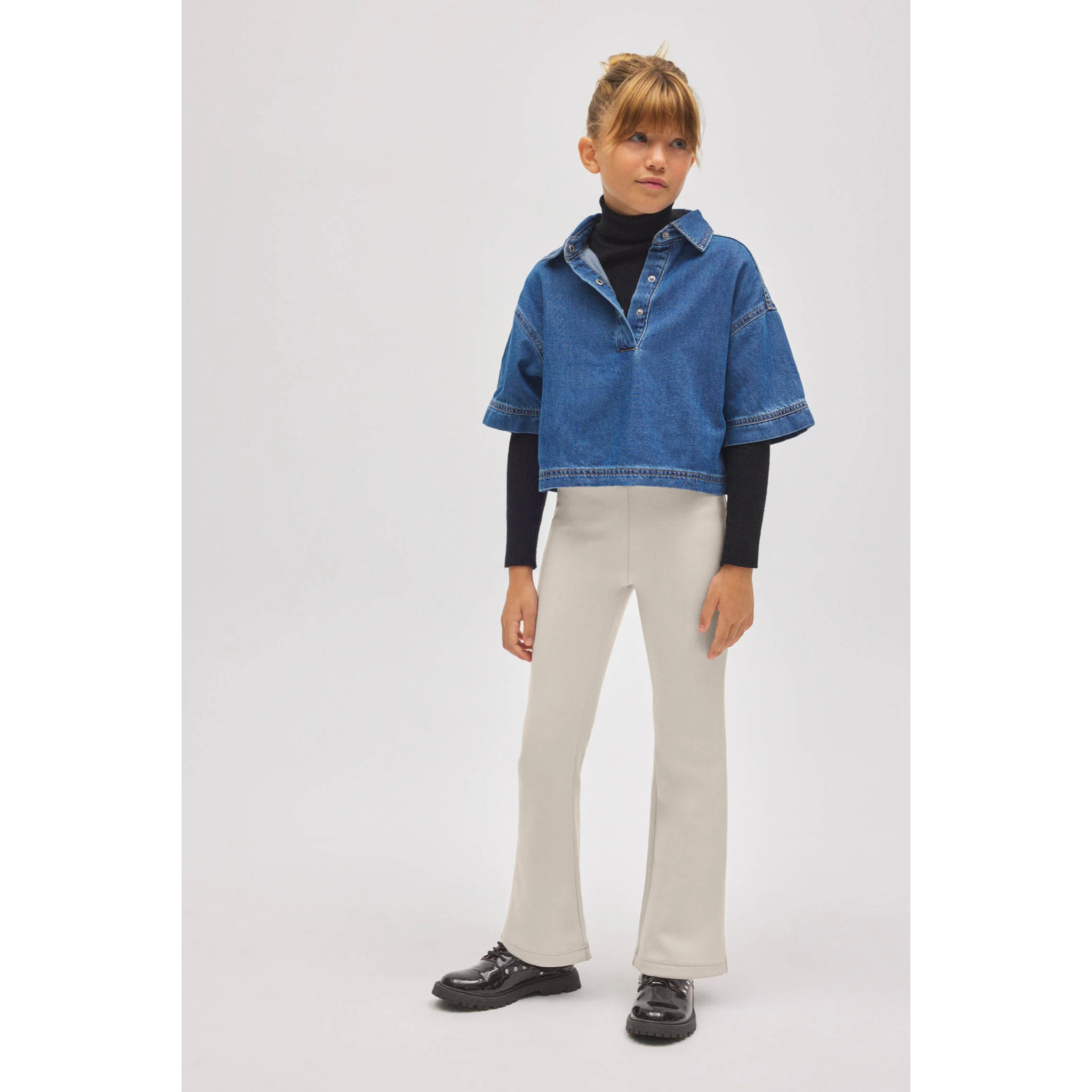 Pantaloni termici effetto pelle color avorio per bambine