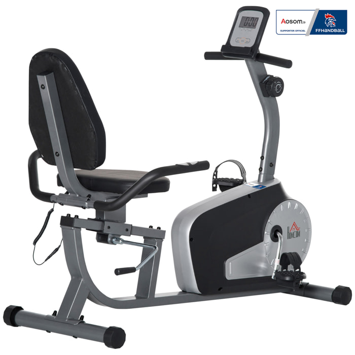 Vélo d'appartement semi-allongé magnétique réglable écran LCD - collaboration Aosom.fr x FFHandball - acier ABS gris noir