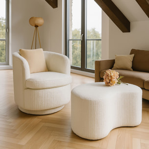 Banc en bouclette blanche et structure en bois  MALO