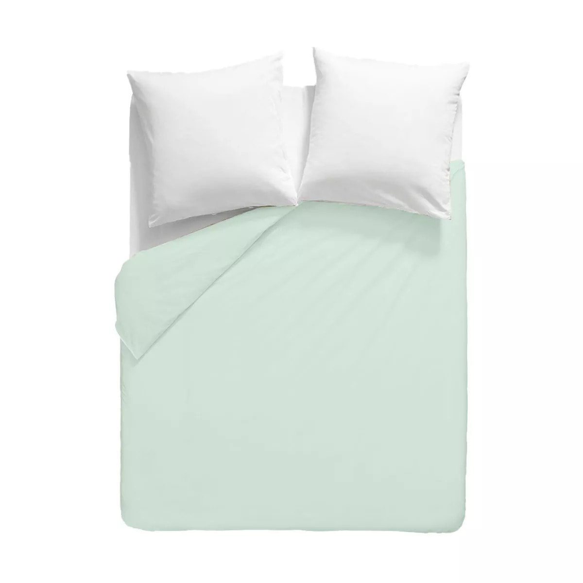Housse de couette satin de coton uni bleu Ava uni lagon