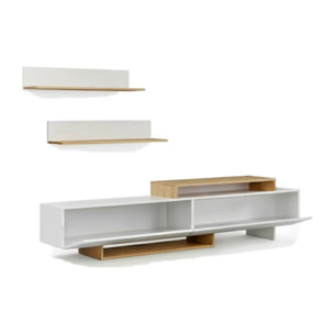 Salón Bender con mueble TV y estanterías blanco artik alpino 200 cm Blanco Artik (Blanco Mate) - Alpino