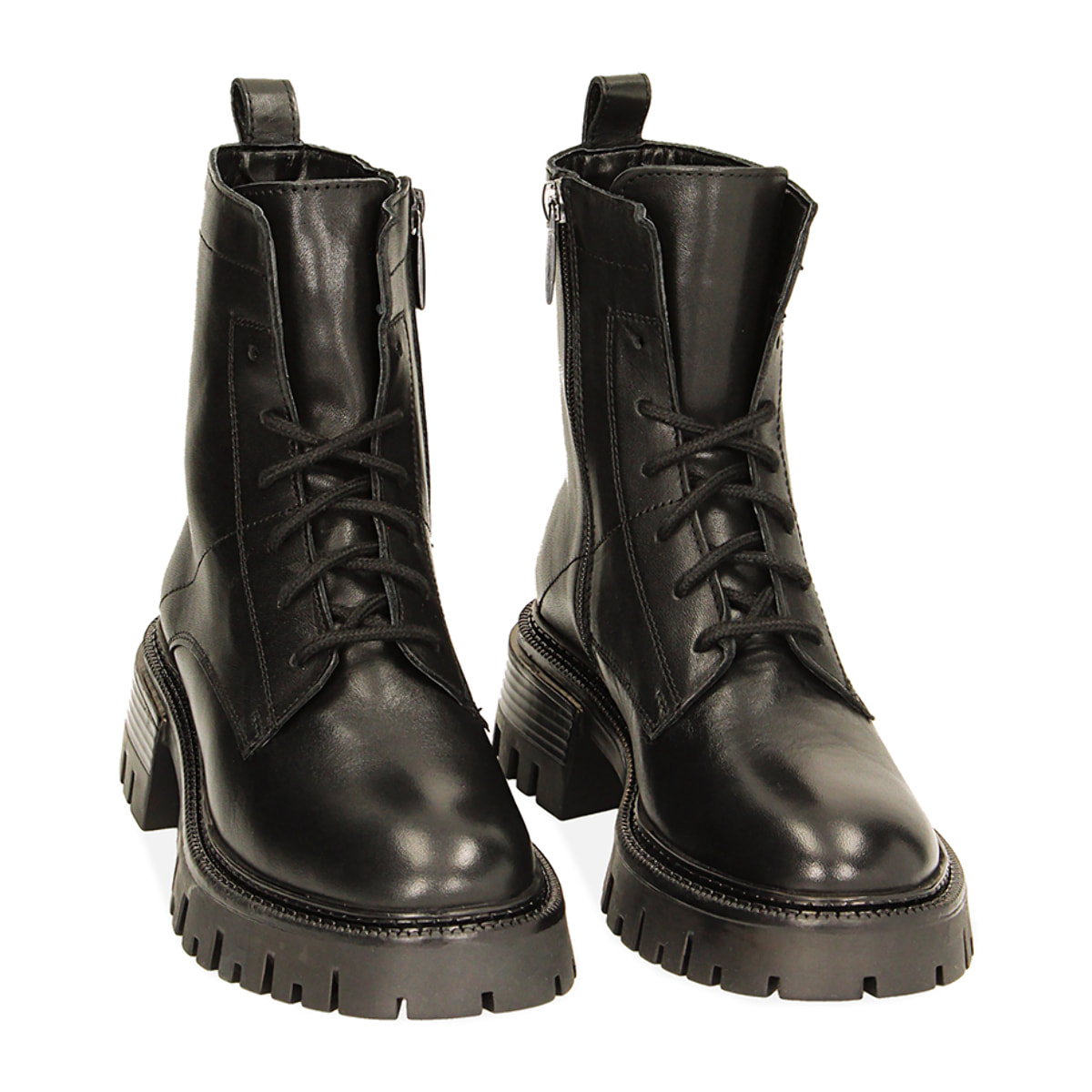 Botas de combate de cuero negro, tacón de 4,6 cm