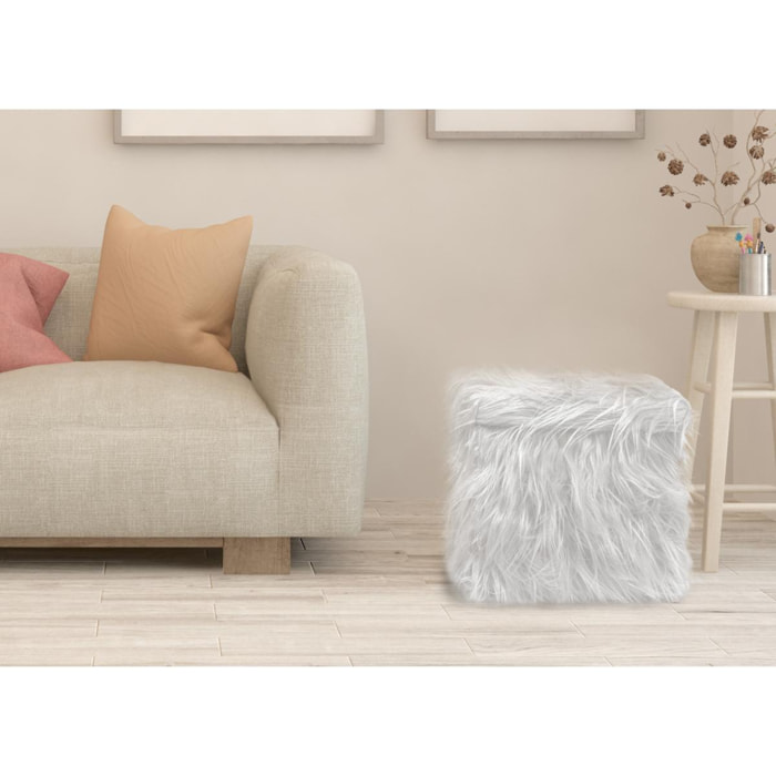 Pouf Poggiapiedi Contenitore Quadrato Ecopelliccia Yeti Bianco