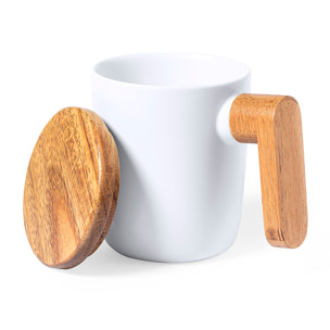 Tazza da 350 ml con coperchio e manici in legno naturale