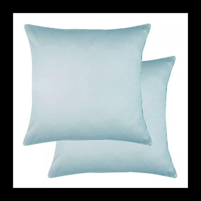 Lot de 2 taies satin de coton uni bleu Ava uni mint