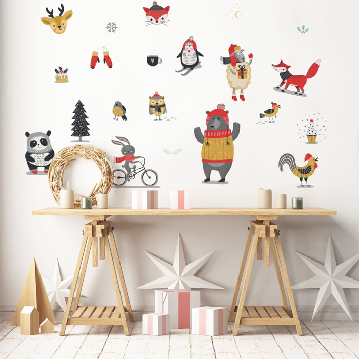 Sticker Noël animaux hivernales - Autocollants stickers adhésifs noël - décoration fêtes